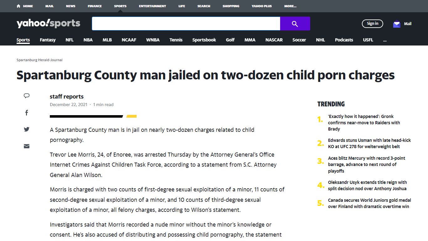 Spartanburg County man jailed on two-dozen child porn charges - Yahoo!